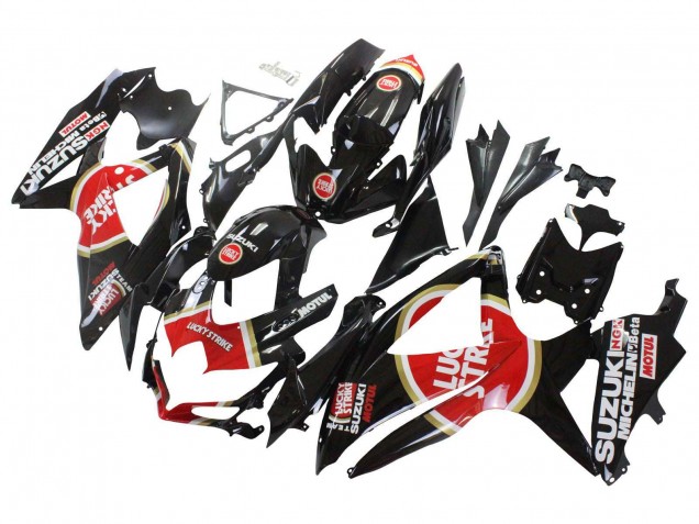 2008-2010 Suzuki GSXR 600 / GSXR 750 Motorcycle Fairings - Glossy Black Red White Motul Lucky Strike Canada for Sale