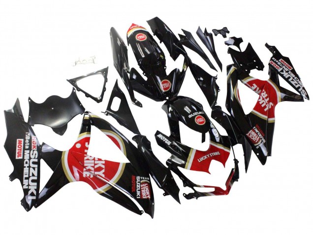 2008-2010 Suzuki GSXR 600 / GSXR 750 Motorcycle Fairings - Glossy Black Red White Motul Lucky Strike Canada for Sale