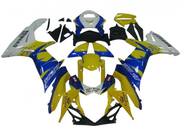 2011-2024 Suzuki GSXR 600 / GSXR 750 Motorcycle Fairings - White Yellow Blue Alstare Corona Extra Canada for Sale