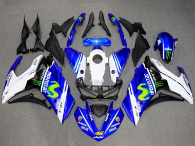 2015-2018 Yamaha YZF R3/R25 Motorcycle Fairings - White Blue Green MoviStar Monster Canada for Sale