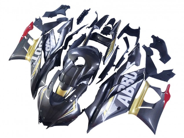 2022-2024 Yamaha YZF R3/R25 Motorcycle Fairings - Black Carbon Fiber Style Gold Red ABBOT Canada for Sale