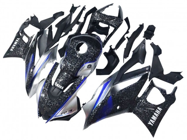 2022-2024 Yamaha YZF R3/R25 Motorcycle Fairings - Marble Black Silver Blue Forged Carbon Fiber Style Canada for Sale