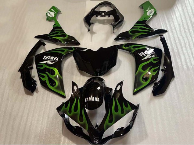 2004-2006 Yamaha YZF 1000 R1 Motorcycle Fairings - Glossy Black Green Flame White Decal Canada for Sale