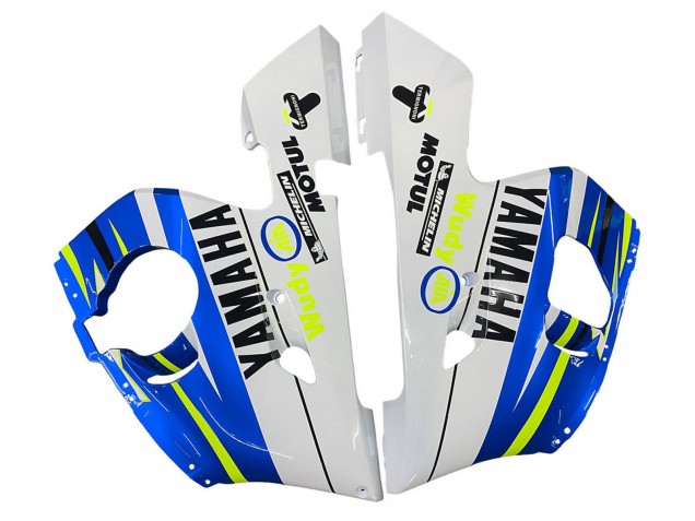 1998-2002 Yamaha YZF 600 R6 Motorcycle Fairings - White Blue Neon Yellow Fiat Motul Michelin Canada for Sale