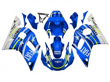 1998-2002 Yamaha YZF 600 R6 Motorcycle Fairings - White Blue Neon Yellow Fiat Motul Michelin Canada for Sale