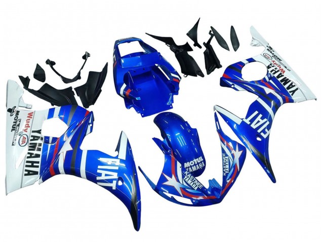 2006-2009 Yamaha YZF R6S Motorcycle Fairings - White Blue Fiat Motul Kastinee Canada for Sale