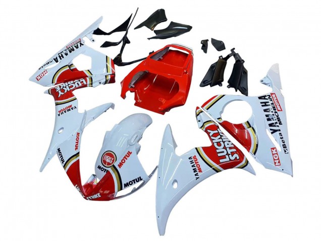 2003-2004 Yamaha YZF R6 Motorcycle Fairings - White Red Lucky Strike Motul Canada for Sale