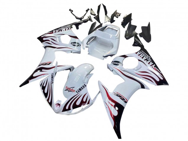 2006-2009 Yamaha YZF R6S Motorcycle Fairings - White with Dark Black Flame Canada for Sale