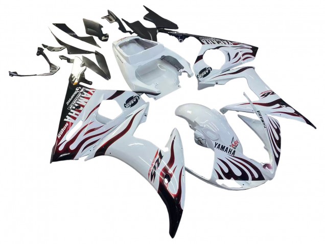 2006-2009 Yamaha YZF R6S Motorcycle Fairings - White with Dark Black Flame Canada for Sale