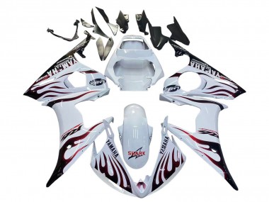 2006-2009 Yamaha YZF R6S Motorcycle Fairings - White with Dark Black Flame Canada for Sale