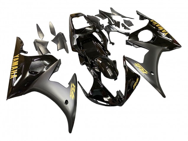 2003-2004 Yamaha YZF R6 Motorcycle Fairings - Glossy Black Matte Black Gold Decals Canada for Sale