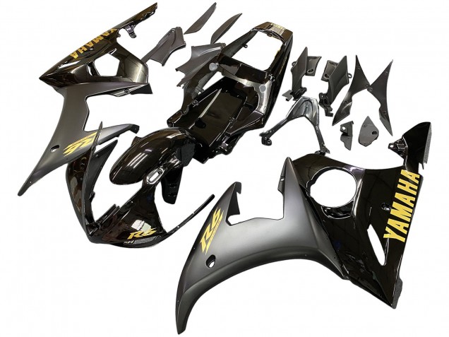 2003-2004 Yamaha YZF R6 Motorcycle Fairings - Glossy Black Matte Black Gold Decals Canada for Sale