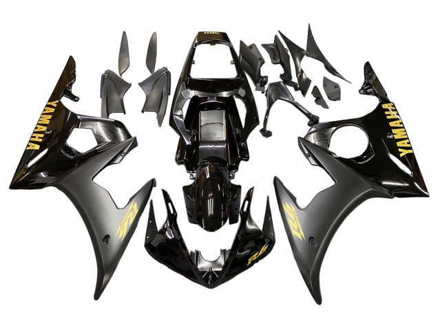 2003-2004 Yamaha YZF R6 Motorcycle Fairings - Glossy Black Matte Black Gold Decals Canada for Sale