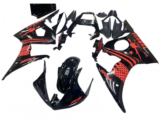 2006-2009 Yamaha YZF R6S Motorcycle Fairing - Glossy Black Red Canada for Sale