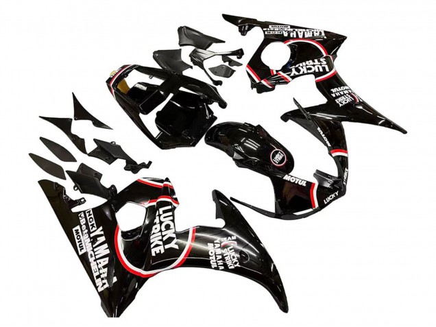 2003-2004 Yamaha YZF R6 Motorcycle Fairings - Glossy Black Red White Lucky Strike Motul Canada for Sale