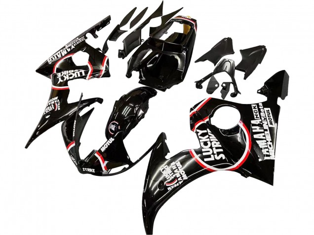 2003-2004 Yamaha YZF R6 Motorcycle Fairings - Glossy Black Red White Lucky Strike Motul Canada for Sale