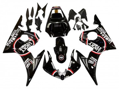 2006-2009 Yamaha YZF R6S Motorcycle Fairings - Glossy Black Red White Lucky Strike Motul Canada for Sale