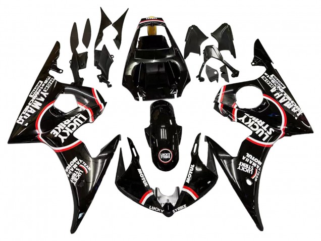 2006-2009 Yamaha YZF R6S Motorcycle Fairings - Glossy Black Red White Lucky Strike Motul Canada for Sale
