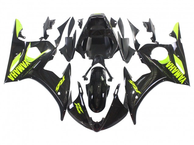 2003-2004 Yamaha YZF R6 Motorcycle Fairings - Glossy Black Neon Yellow Canada for Sale
