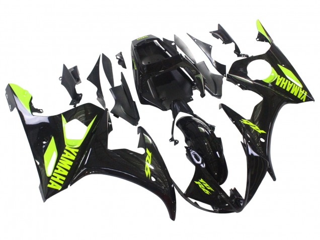 2006-2009 Yamaha YZF R6S Motorcycle Fairings - Glossy Black Neon Yellow Canada for Sale