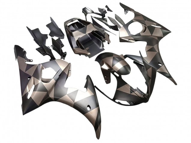 2003-2004 Yamaha YZF R6 Motorcycle Fairings - Grey Matte Black Geometric Canada for Sale