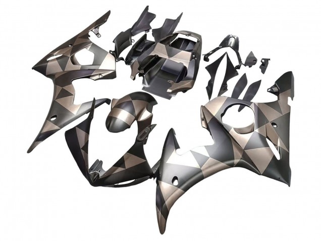 2003-2004 Yamaha YZF R6 Motorcycle Fairings - Grey Matte Black Geometric Canada for Sale