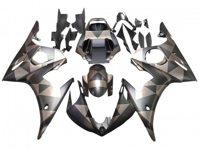 2003-2004 Yamaha YZF R6 Motorcycle Fairings - Grey Matte Black Geometric Canada for Sale