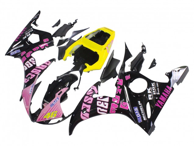 2003-2004 Yamaha YZF R6 Motorcycle Fairings - Yellow Pink Glossy Black Rossi Repsol 46 Canada for Sale