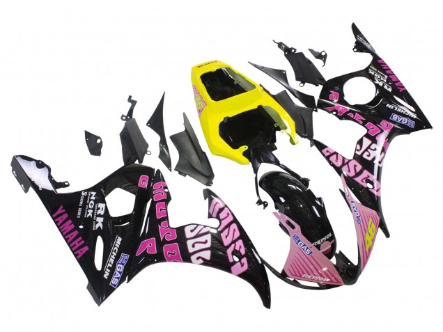 2006-2009 Yamaha YZF R6S Motorcycle Fairings - Yellow Pink Glossy Black Rossi Repsol 46 Canada for Sale