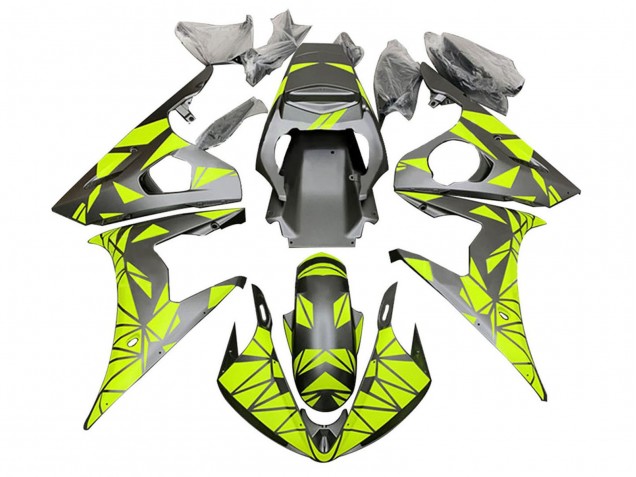 2003-2004 Yamaha YZF R6 Motorcycle Fairings - Neon Green Matte Black Geometric Canada for Sale
