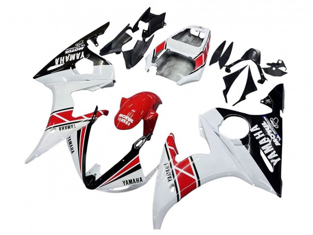 2003-2004 Yamaha YZF R6 Motorcycle Fairings - White Red Glossy Black Motul Canada for Sale