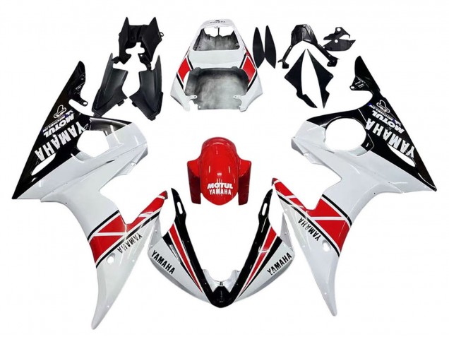 2003-2004 Yamaha YZF R6 Motorcycle Fairings - White Red Glossy Black Motul Canada for Sale