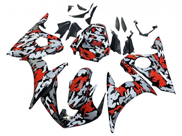 2006-2009 Yamaha YZF R6S Motorcycle Fairings - Black Red Grey Camouflage Canada for Sale