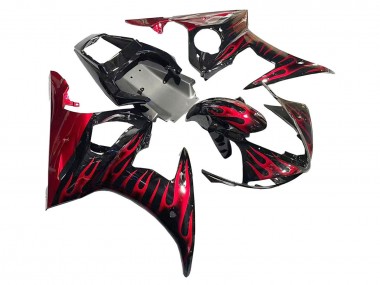 2005 Yamaha YZF 600 R6 Motorcycle Fairings - Black with Red Flame Canada for Sale