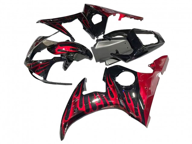 2005 Yamaha YZF 600 R6 Motorcycle Fairings - Black with Red Flame Canada for Sale