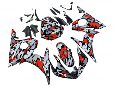 2005 Yamaha YZF 600 R6 Motorcycle Fairings - Black Red Grey Camouflage Canada for Sale