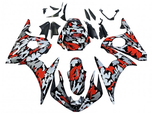 2005 Yamaha YZF 600 R6 Motorcycle Fairings - Black Red Grey Camouflage Canada for Sale