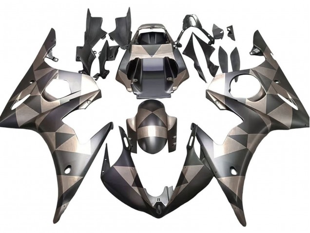 2005 Yamaha YZF 600 R6 Motorcycle Fairings - Matte Black Grey Geometric Canada for Sale