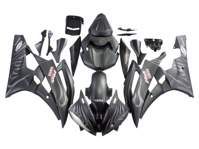 2006-2007 Yamaha YZF 600 R6 Motorcycle Fairings - Matte Black Silver Flame Canada for Sale