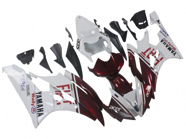 2006-2007 Yamaha YZF 600 R6 Motorcycle Fairings - White Maroon Red Fiat Acer Yamalube Canada for Sale