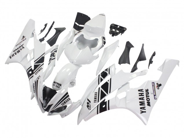 2006-2007 Yamaha YZF 600 R6 Motorcycle Fairings - White Glossy Black Motul Michelin Canada for Sale