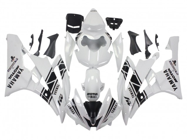 2006-2007 Yamaha YZF 600 R6 Motorcycle Fairings - White Glossy Black Motul Michelin Canada for Sale
