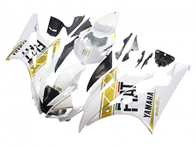 2006-2007 Yamaha YZF 600 R6 Motorcycle Fairings - White Gold Black Fiat Canada for Sale