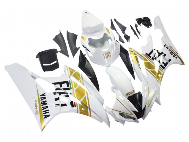 2006-2007 Yamaha YZF 600 R6 Motorcycle Fairings - White Gold Black Fiat Canada for Sale