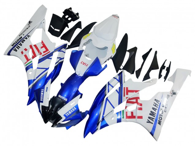 2006-2007 Yamaha YZF 600 R6 Motorcycle Fairings - White Blue Red Fiat Motul Michelin Canada for Sale