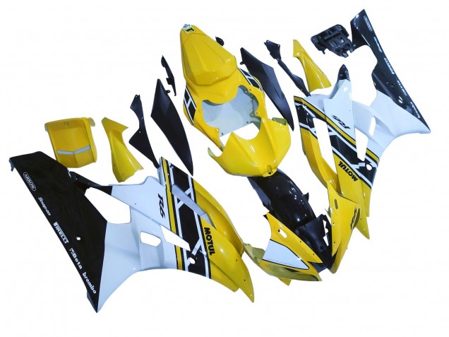 2006-2007 Yamaha YZF 600 R6 Motorcycle Fairings - Yellow White Glossy Black Motul Canada for Sale