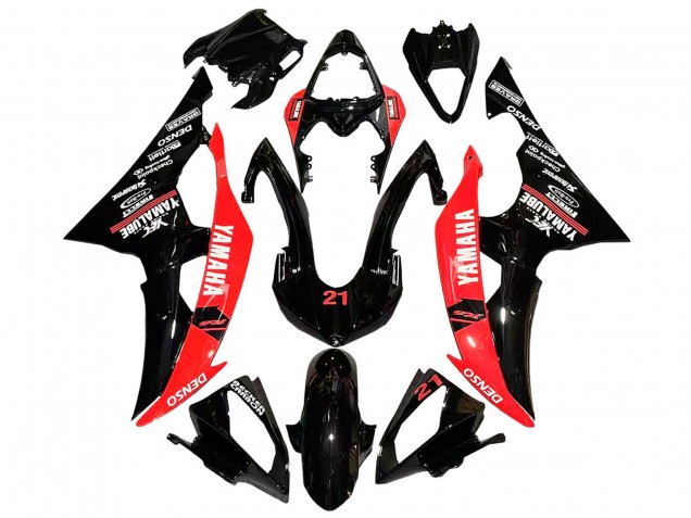 2008-2016 Yamaha YZF 600 R6 Motorcycle Fairings - Red Glossy Black DENSO Yamalube 21 Canada for Sale