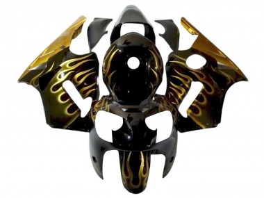 2000-2001 Kawasaki ZX12R Motorcycle Fairings - Glossy Black Gold Flame Canada for Sale