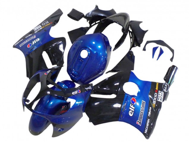 2000-2001 Kawasaki ZX12R Motorcycle Fairings - Blue Glossy Black Elf Bridgestone Canada for Sale