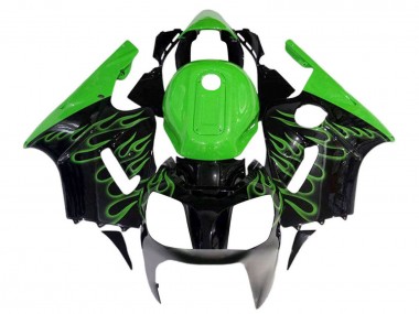 2002-2006 Kawasaki ZX12R Motorcycle Fairings - Glossy Black Green Flame Canada for Sale